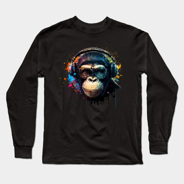 Colorful DJ Chimpanzee Long Sleeve T-Shirt by Abili-Tees